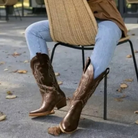 Rollda Cowboy Western Boots New Brown Tonal Stitching Sz 10M - Picture 2 of 14
